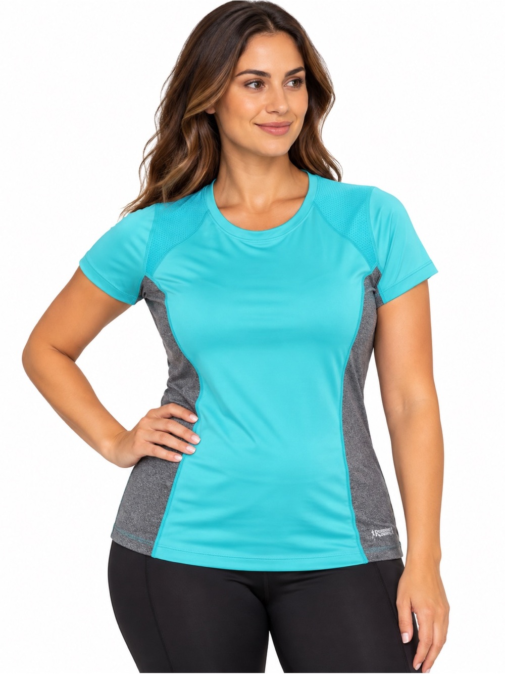 Running Room Fit-Wear Teal Grey Colourblock Athletic Running Top XL